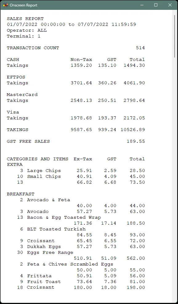 Printed sales report